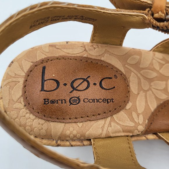 B.O.C. by Born Concept Cross Strap Tan Leather Cork Wedge Sandals SZ 6 - Picture 9 of 13